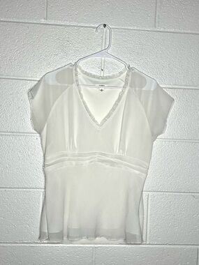 < Y2K Cato Semi Sheer White Dainty Blouse Size 14 >